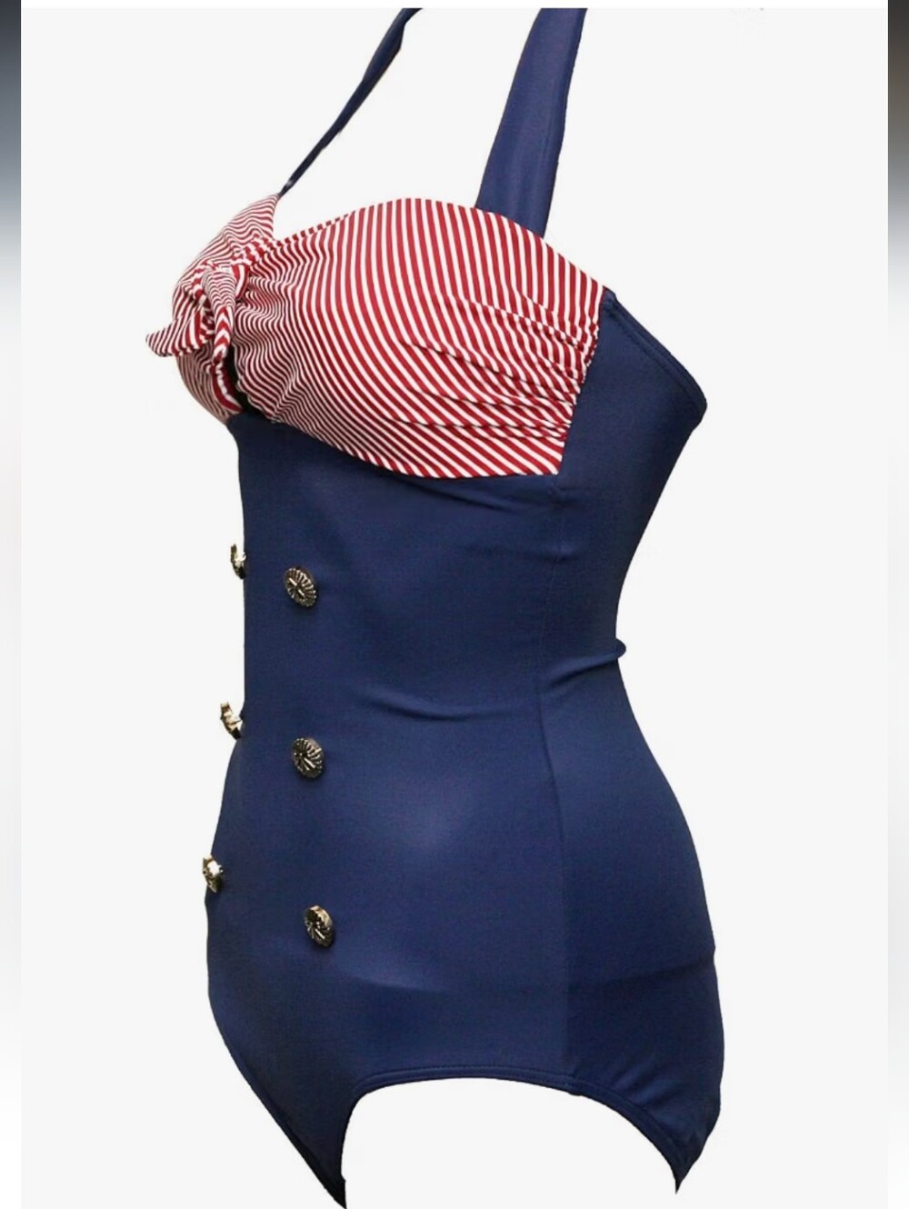 1950s Retro Vintage Push Up Monokini One Piece Swimsuit - Picture 3 of 16
